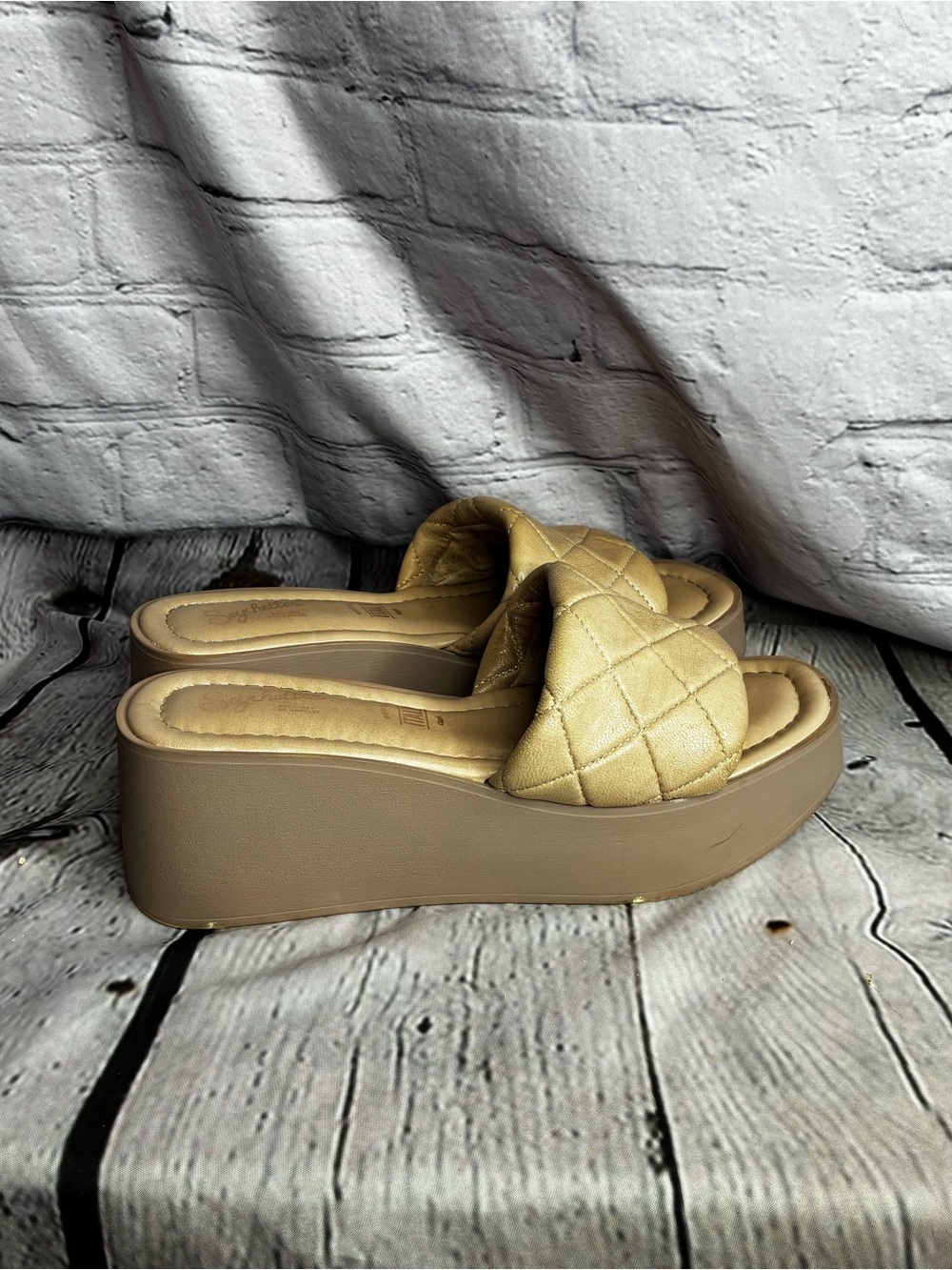 Women’s Nude Leather Bratz Platform Retro Slide Slip On Sandals‎ 8 Made In Italy